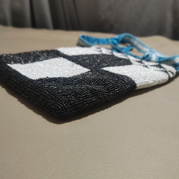 India Handcrafted Christiana Bead Crossbody Bag Black White Geometric Pattern Bl - Picture 13 of 14